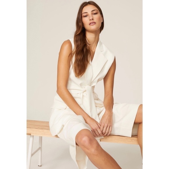 NICHOLAS Ivory Sleeveless Single Breasted Belted Tie Waist Tunic Jacket Vest 4 - Picture 8 of 15